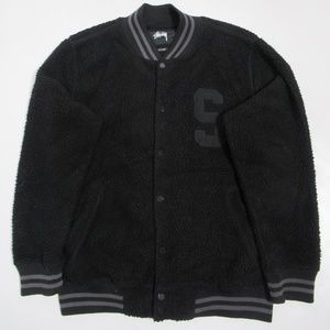 Stussy Men's Varsity Shearling Jacket Black Size L 118148-001